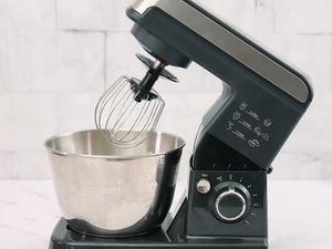 Hamilton Beach 6-Speed Stand Mixer displayed on white countertop