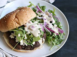 A plate with a Middle Eastern spiced burger