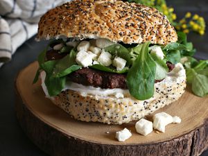 Middle Eastern Spiced Lamb Burgers with Feta and Labneh