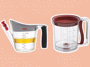 Best fat separators collaged against polka dot peach background