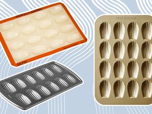  Best Madeleine pans collaged against blue and white striped background