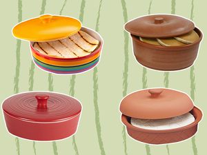 Assortment of tortilla warmers displayed on a green background