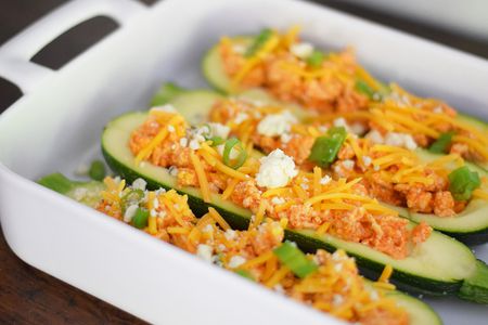 Buffalo Chicken Stuffed Zucchini Boats