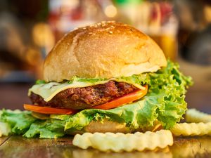 Baked burger and fries