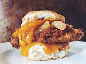 Cheddar and Apple Fried Pork Chop Sandwich