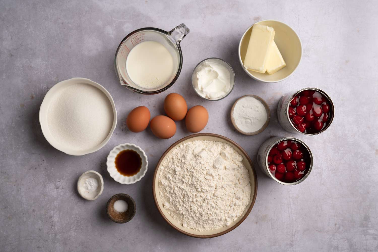 Ingredients to make cherry crumb cake