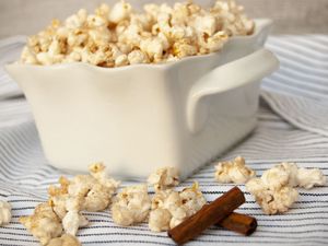 cinnamon popcorn with cinnamon sticks