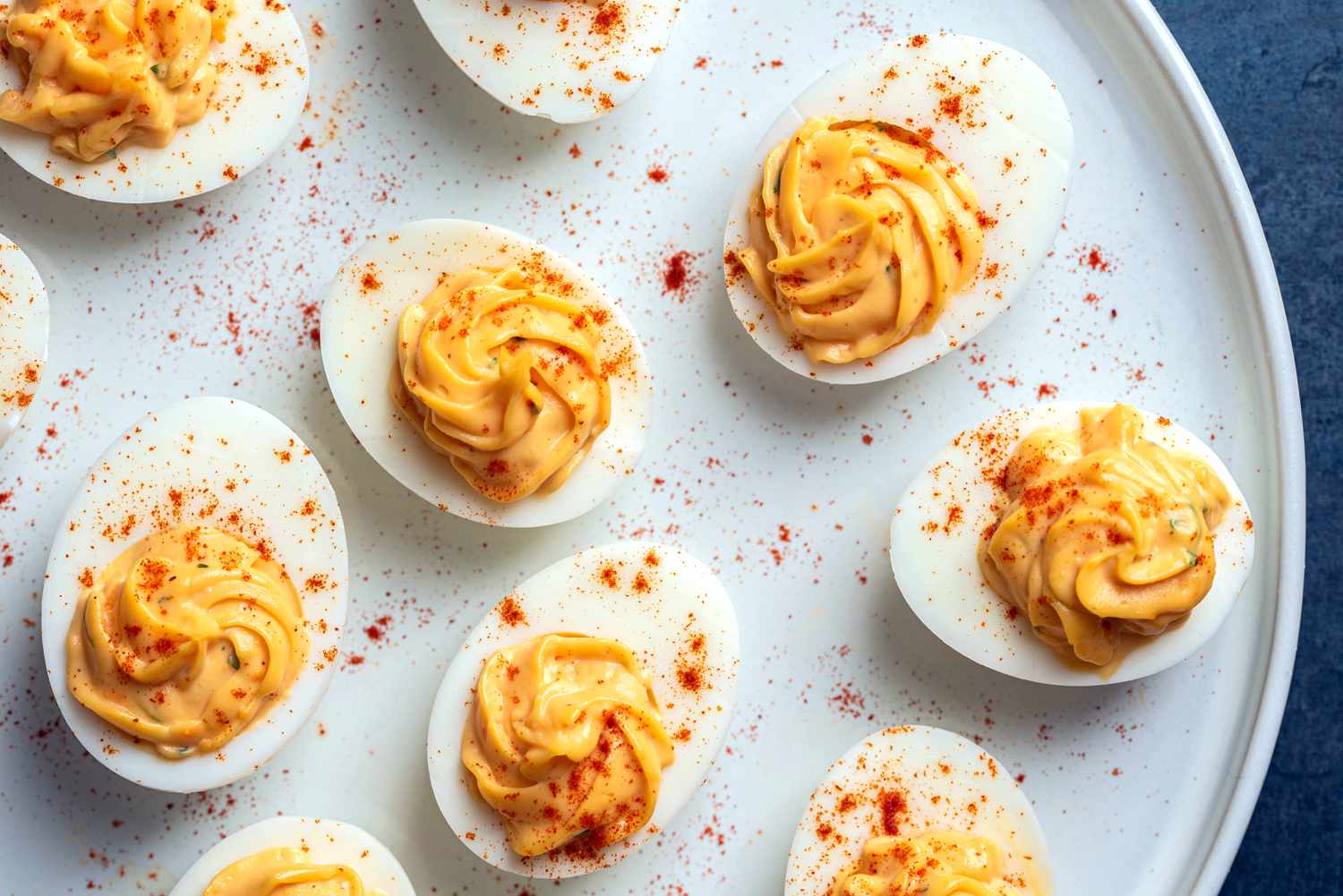 A platter filled with classic deviled eggs