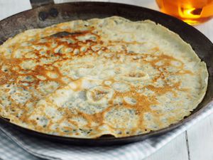 Homemade crepe in the pan