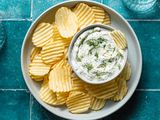 dill pickle dip with ruffle potato chips