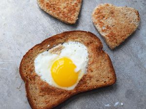 Heart-shaped egg-in-a-hole