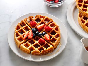 Homemade Waffle with fruit on a plate 