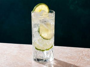 Gin and Tonic in a glass with lime slices 