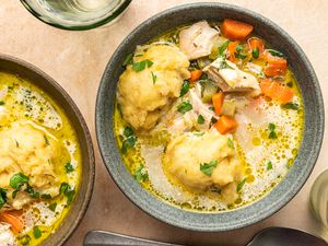 Gluten-Free Chicken and Dumplings in bowls 