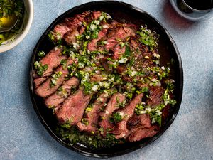 sliced grilled chuck roast served on a platter