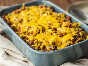 Ground beef and cabbage casserole with melted cheese