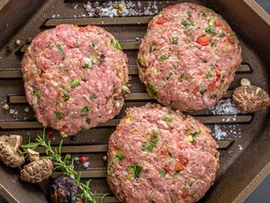 Ground beef patties with flavorings and seasonings