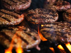 Hamburgers on barbeque grill