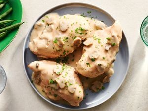 Lazy Crock Pot Chicken With Mushrooms on a platter 