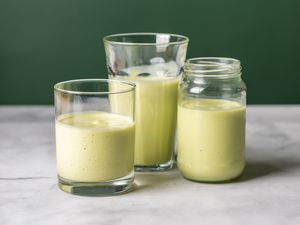 Three glasses of Moroccan avocado smoothie