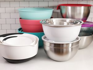 Best mixing bowls displayed stacked on kitchen counter