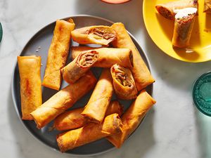 Philly Cheesesteak Egg Rolls on a platter 