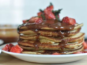 Plantain Pancakes with chocolate syrup