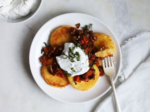 polenta cakes with mushroom ragu