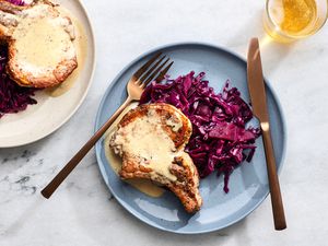 Pork Chops With Cream Sauce and Braised Red Cabbage