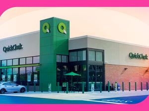 Photo of QuickChek storefront bordered in hot pink