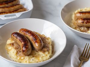 Sausage and mash with onion gravy recipe