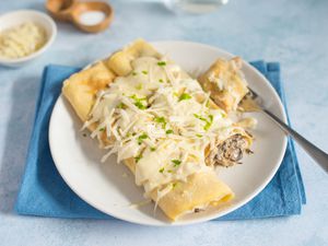 Savory turkey and mushroom crepes