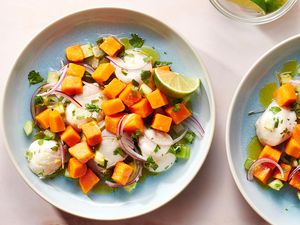 Scallop ceviche on a plate.