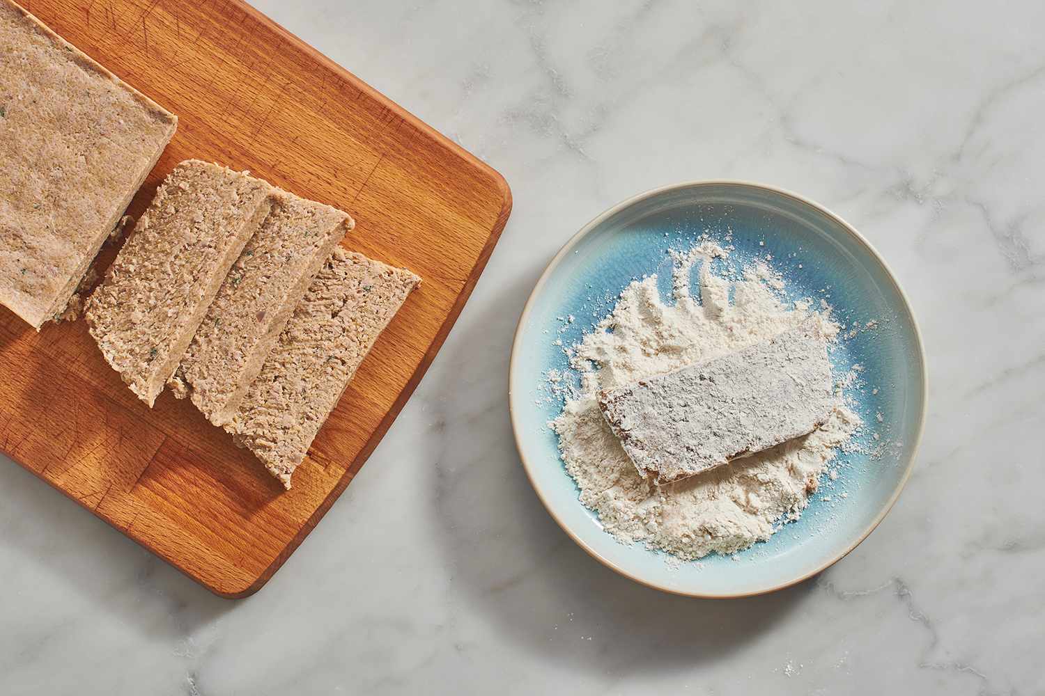 sliced scrapple dreaded in flour