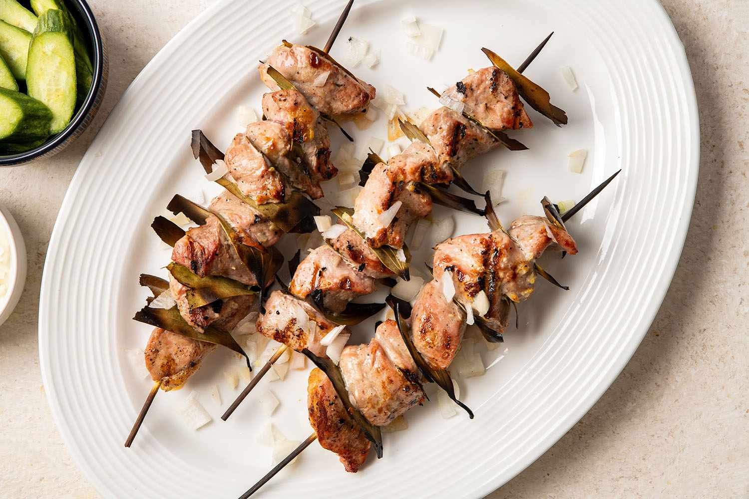 Serbian Barbecued Shish Kebabs - Raznjici on a platter 