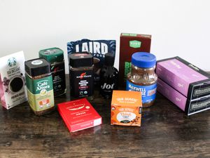 A selection of the best instant coffees displayed on a counter