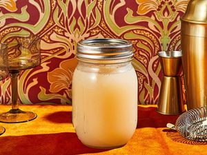 Orgeat Syrup in a canning jar.