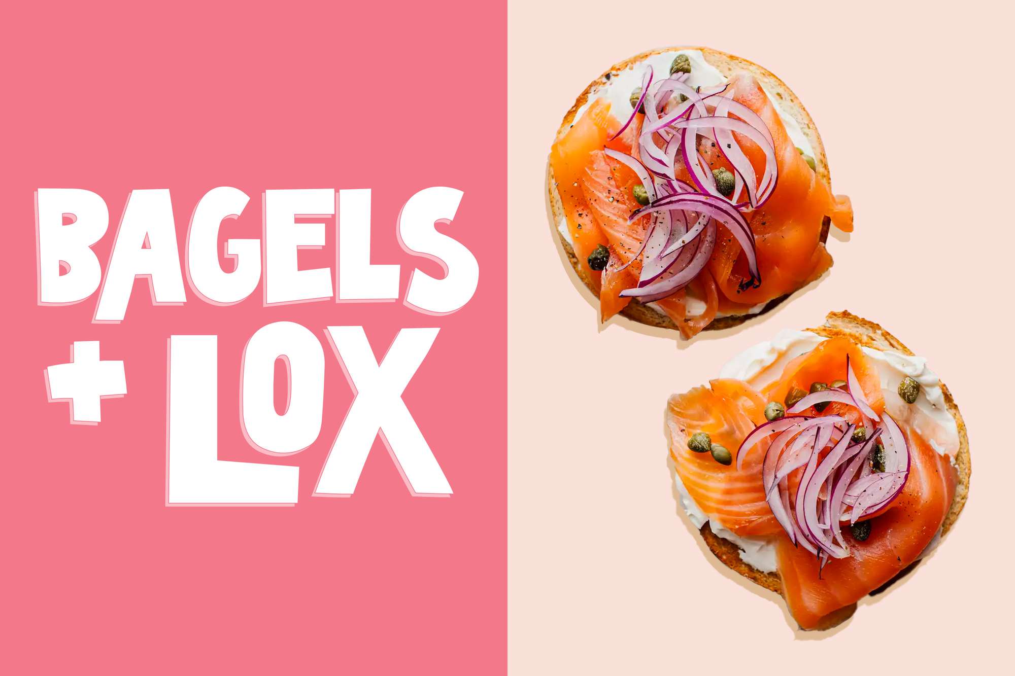 Bagel and Lox divider with an image of two open-faced bagels with cream cheese, smoked salmon, capers, and red onions