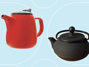 Two teapots on a blue background