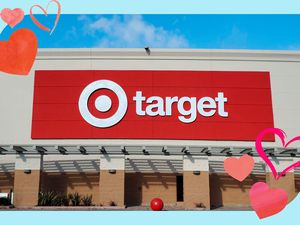 A Target storefront with pink and red hearts superimposed on it