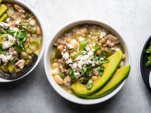 Two bowls of turkey green chili