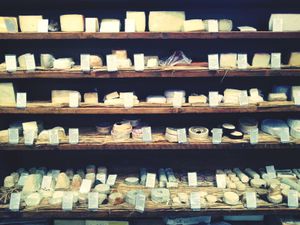 Various cheeses for sale in a store