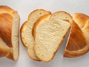 Maple-glazed vegan water challah (pareve) slices 