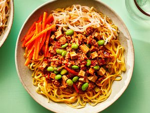 Authentic Zhajiangmian Chinese Noodle Dish in a bowl