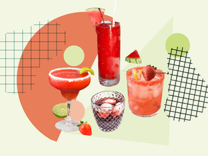 A collage of red drinks