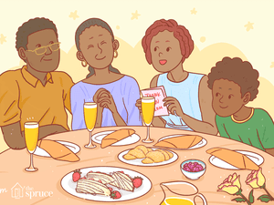 illustration of family celebrating mother's day with a homemade brunch